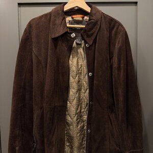 Coach Suede Leather Jacket Brown Signature Quilted Lining Sz 12